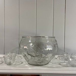 Rose Punch Bowl and 8 Cups